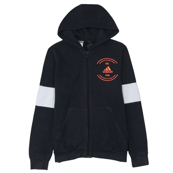 Adidas Boys Black Full Zip Hoodie 11-12 Years Cotton Blend Sportswear