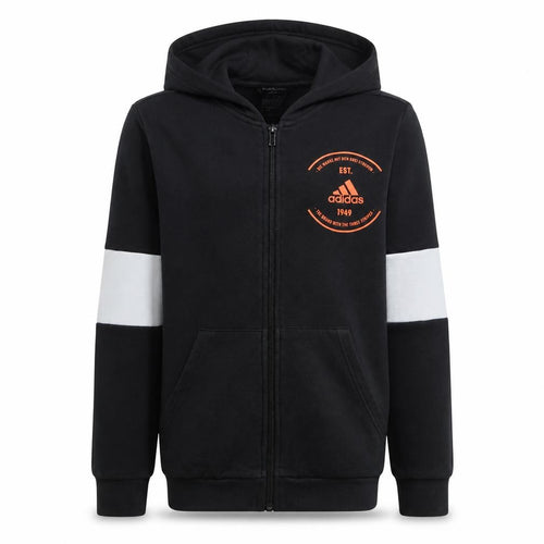 Adidas Boys Black Full Zip Hoodie 11-12 Years Cotton Blend Sportswear