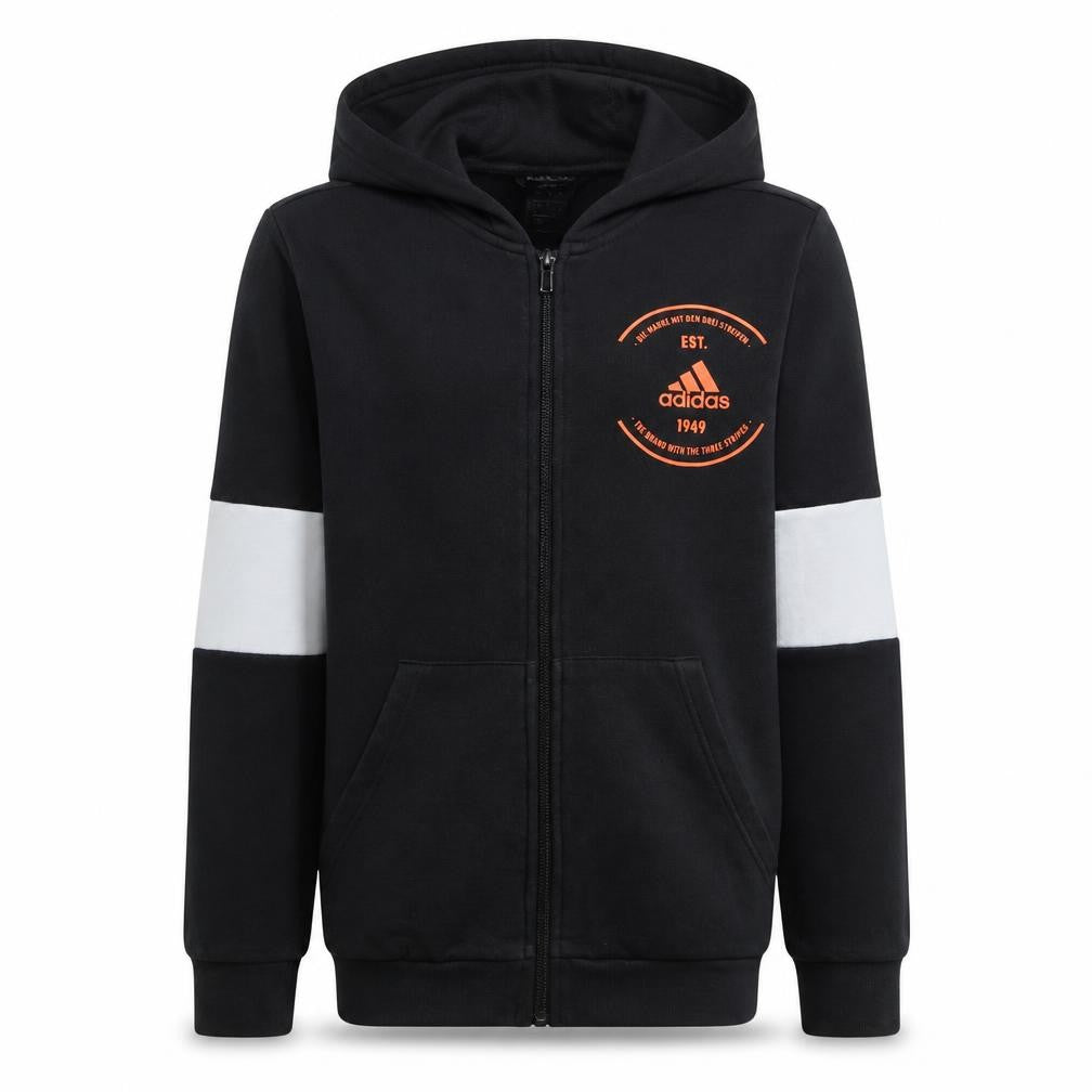 Adidas Boys Black Full Zip Hoodie 11-12 Years Cotton Blend Sportswear