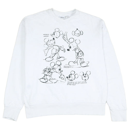 Disney Women's White Mickey Mouse Sketch Sweatshirt 2XS Pullover