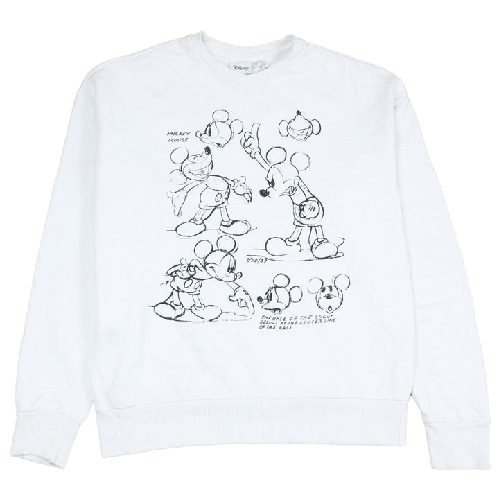 Disney Women's White Mickey Mouse Sketch Sweatshirt 2XS Pullover