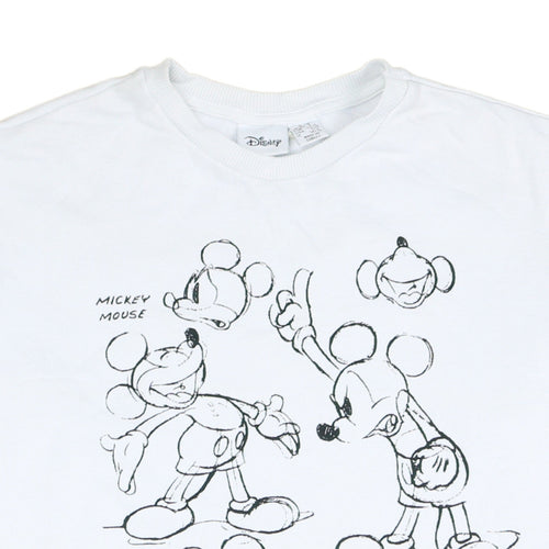 Disney Women's White Mickey Mouse Sketch Sweatshirt 2XS Pullover