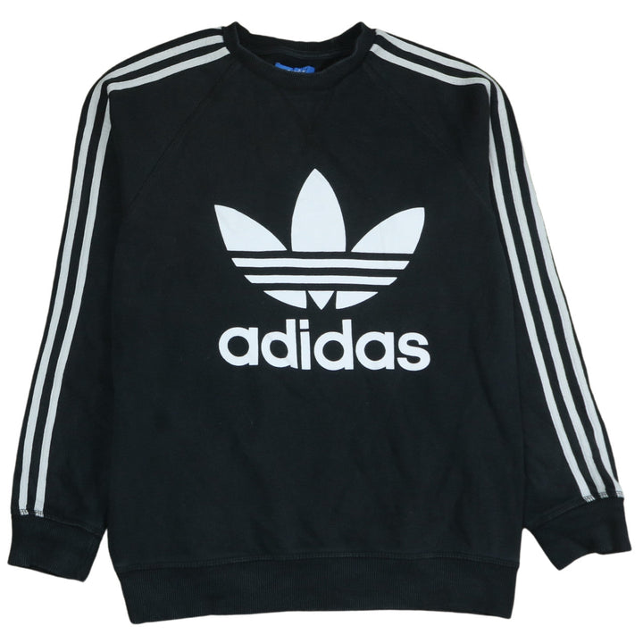 Adidas Mens Black S Pullover Sweatshirt with Logo Stripes