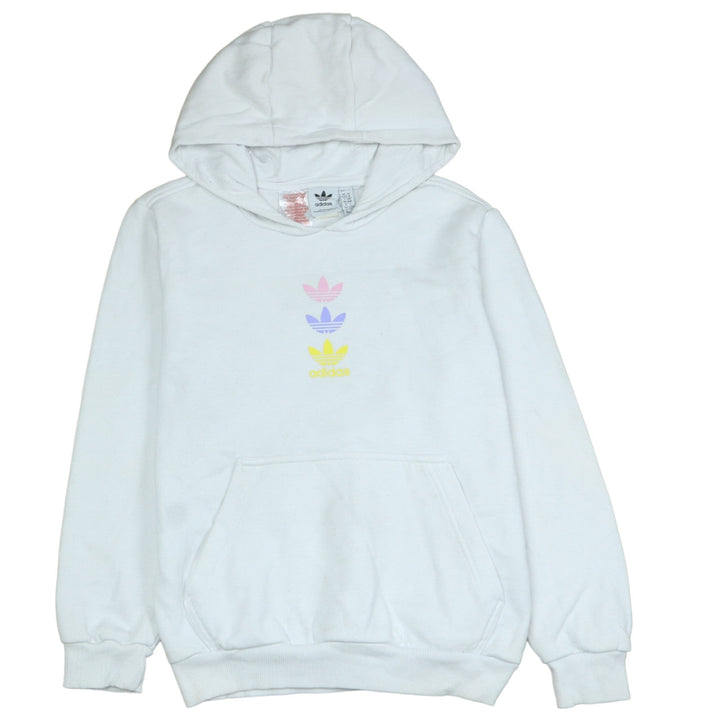 Adidas Girls White Hooded Pullover Sweatshirt 11-12 Years Graphic Print