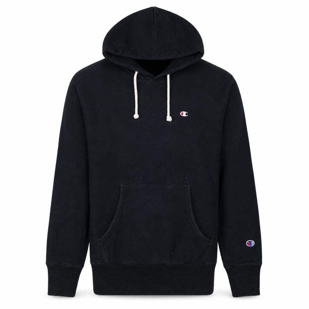 Front view of Champion Men's Black Medium Pullover Hoodie Reverse Weave