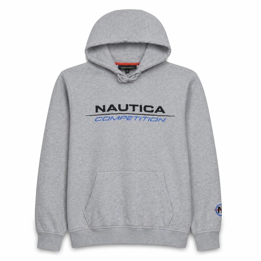 Nautica Men’s Grey Pullover Hoodie L Embroidered Logo Sportswear