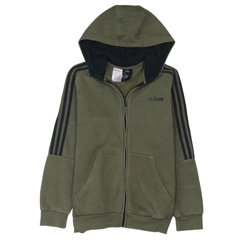adidas Boys Green Full Zip Hoodie 13-14 Years Fleece Sports Sweatshirt