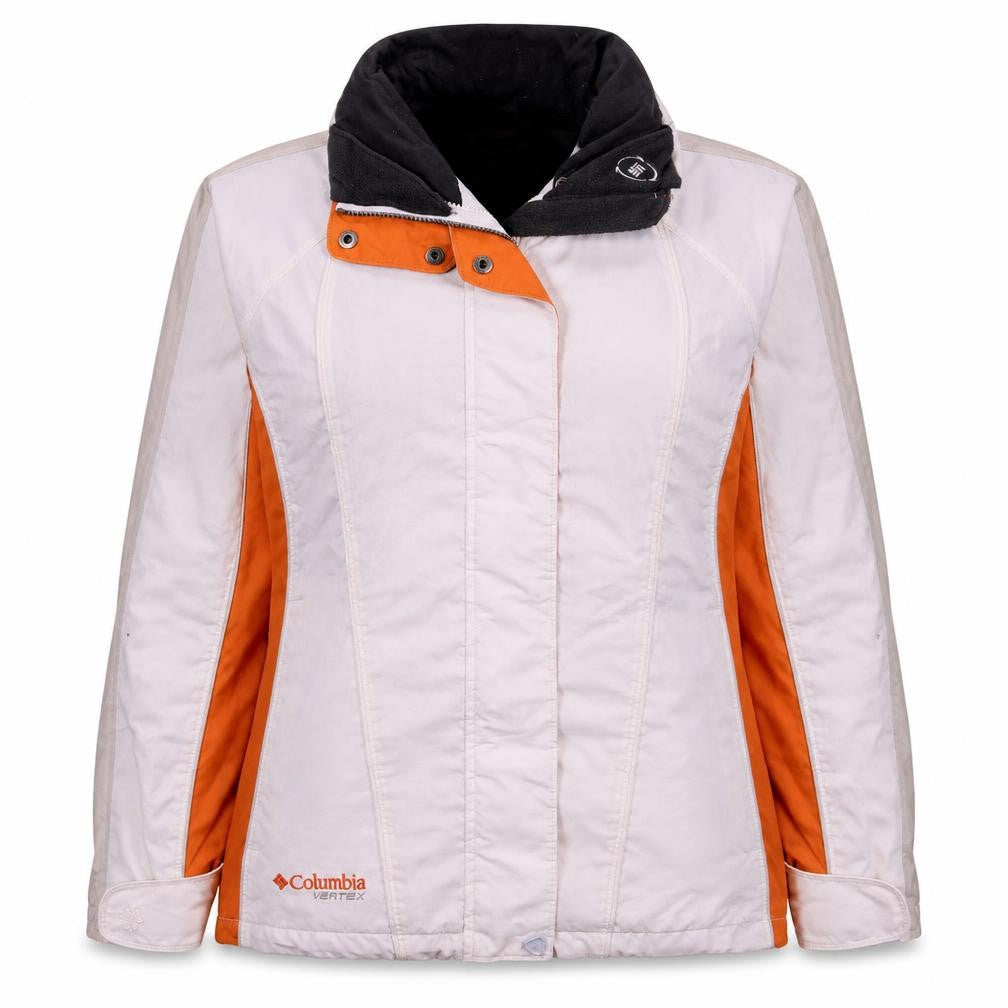 Front view of Columbia Women's White Orange Ski Jacket S Waterproof Interchange