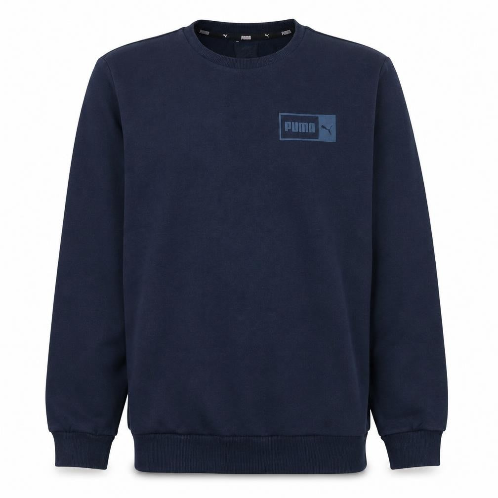 Front view of Puma Men Blue Regular Fit Crew Neck Pullover Sweatshirt L