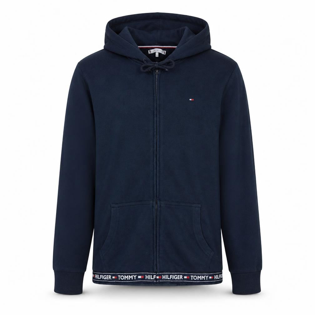 Front view of Tommy Hilfiger Men's Blue Full Zip Hoodie, size M