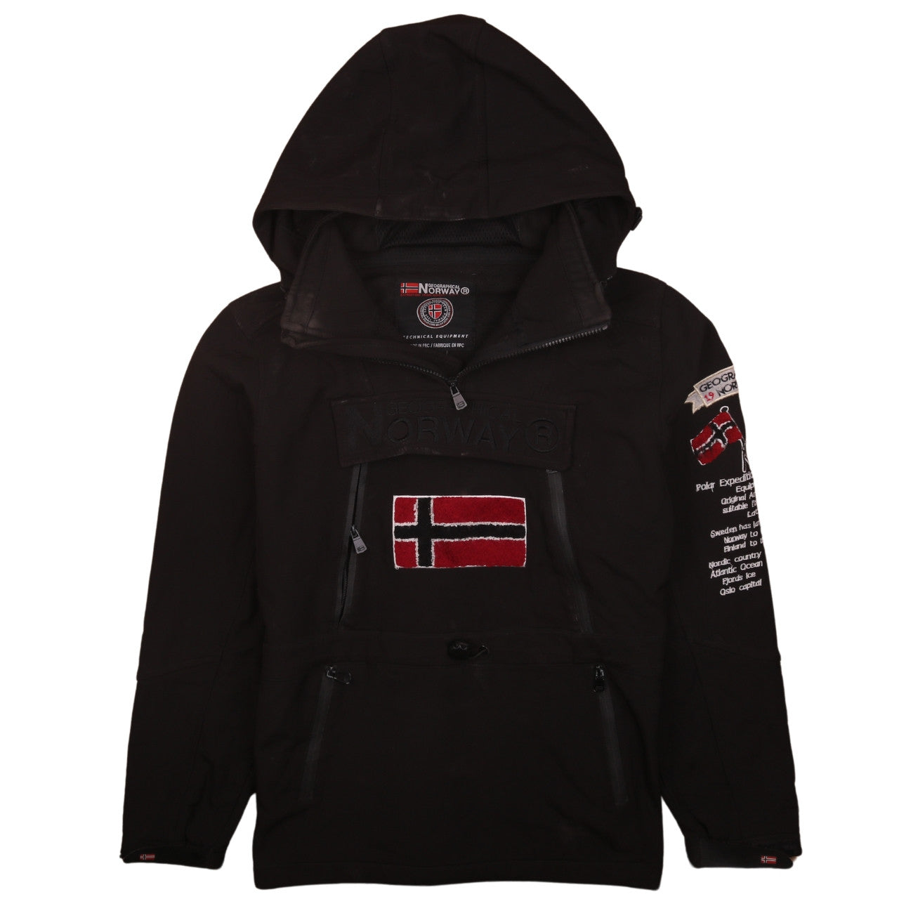 Geographical Norway Men's Black Hooded Softshell Anorak Jacket Size S