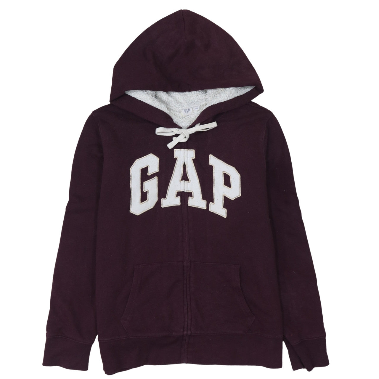 GAP Women Burgundy Full Zip Hoodie Size L Cotton Blend Sherpa Lined