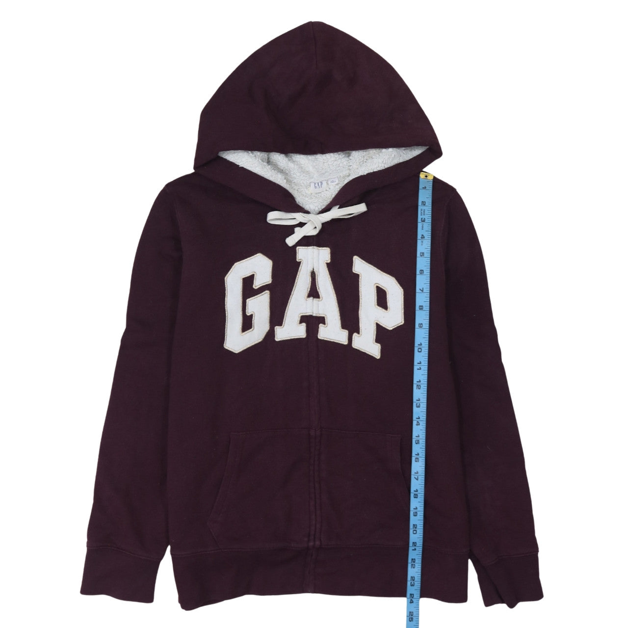 GAP Women Burgundy Full Zip Hoodie Size L Cotton Blend Sherpa Lined