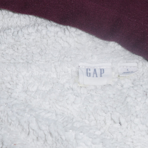 GAP Women Burgundy Full Zip Hoodie Size L Cotton Blend Sherpa Lined