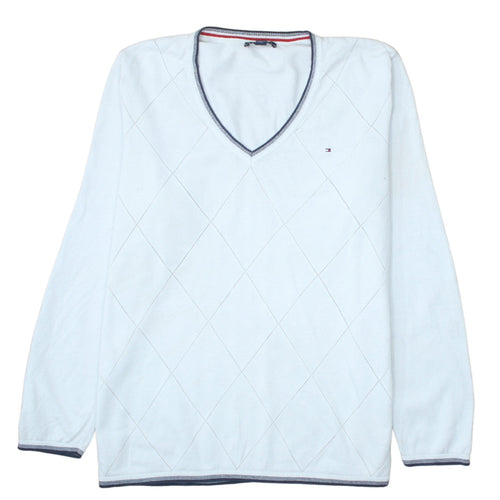 Tommy Hilfiger Men’s White V-Neck Argyle Cotton Jumper L