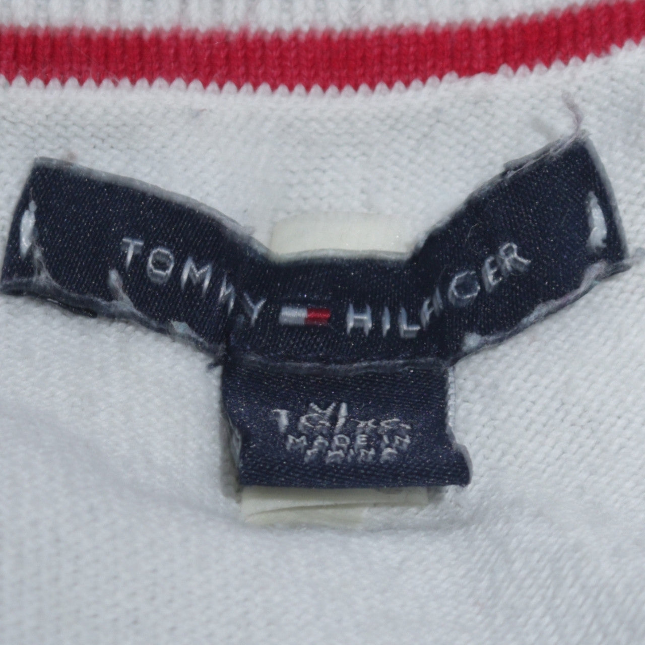 Tommy Hilfiger Men’s White V-Neck Argyle Cotton Jumper L