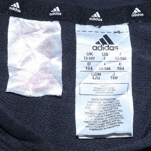 Adidas Boys Black Pullover Hoodie 13-14 Years Classic Logo Cotton Blend