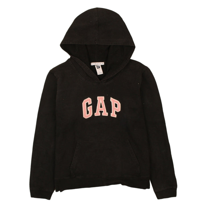 GAP Girls Black Pullover Hoodie Large Stretch Cotton Logo Sweatshirt