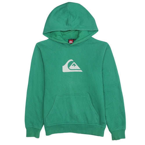 Quiksilver Boys Green Pullover Hoodie 10 Years Logo Graphic Cotton Blend