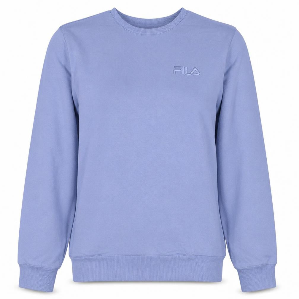 Front view of Fila Women's Blue Crew Neck Pullover Sweatshirt, size M, Cotton Blend
