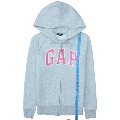 GAP Womens Grey Full Zip Hoodie Small Logo Print Casual Sweatshirt