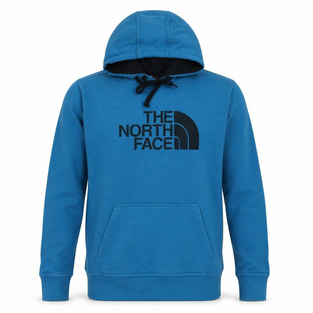 Front view of The North Face Men's Blue Pullover Hoodie, size S, Regular Fit
