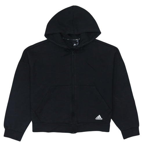 Adidas Womens Black Full Zip Hoodie Size L 16-18 Hooded Sweatshirt