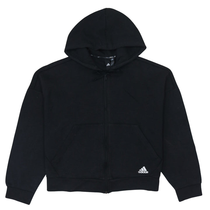 Adidas Womens Black Full Zip Hoodie Size L 16-18 Hooded Sweatshirt