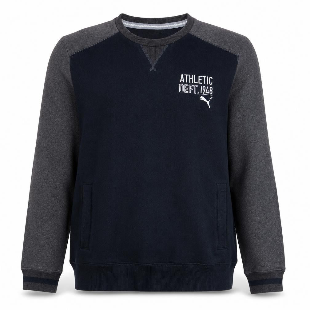 Front view of Puma Men's Black Grey Crew Neck Athletic Sweatshirt, size L