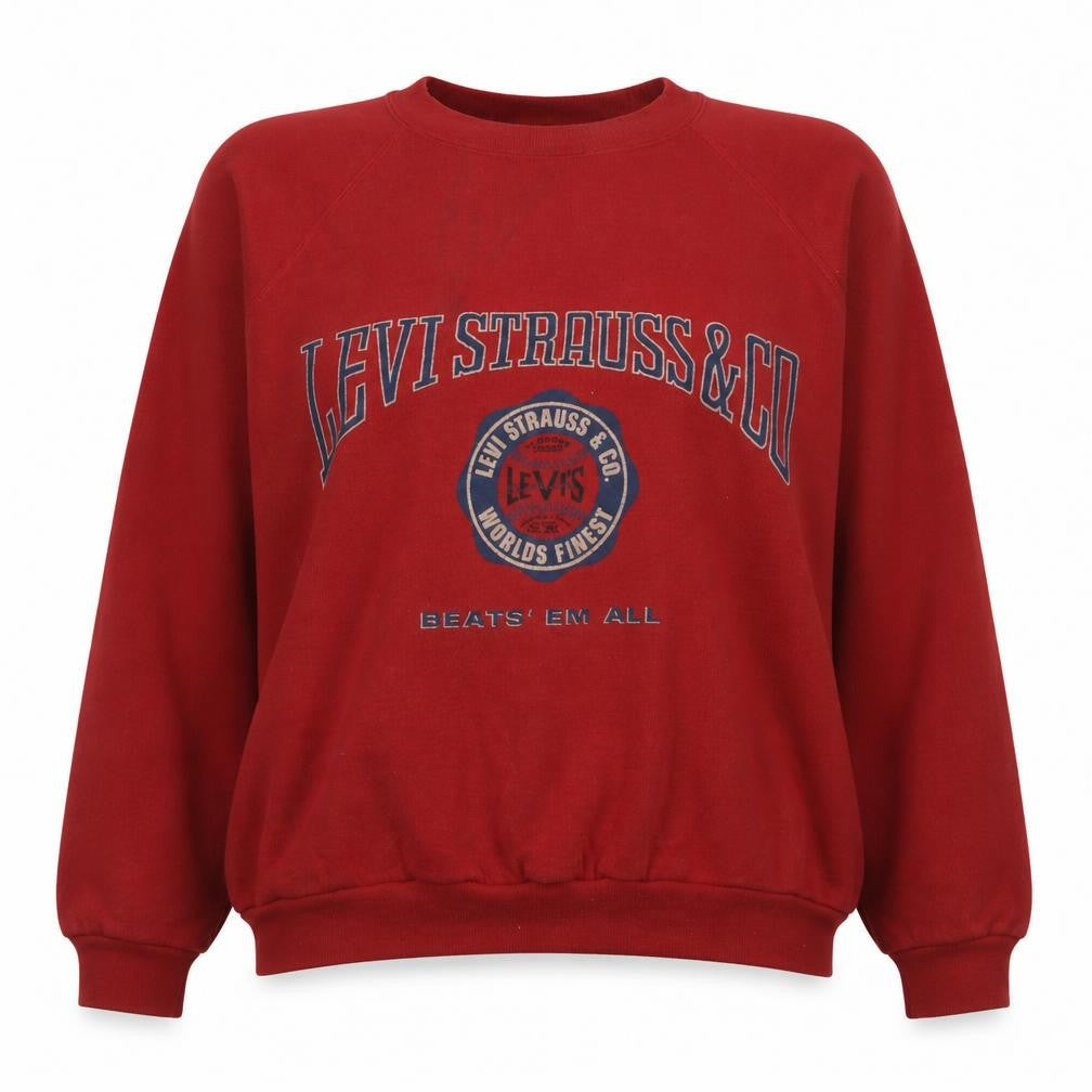 Front view of Levi's Women's Red Crew Neck Pullover Sweatshirt, size L, Cotton Blend