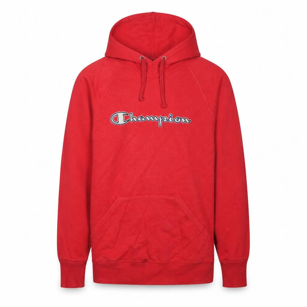 Front view of Champion Men’s Red Pullover Hoodie Regular Fit, size S, Fleece