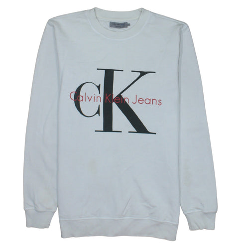Calvin Klein Jeans Men's White Regular Fit Logo Sweatshirt M