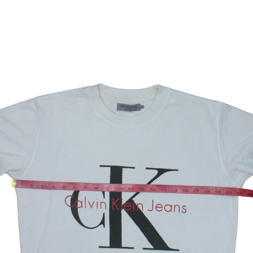 Calvin Klein Jeans Men's White Regular Fit Logo Sweatshirt M