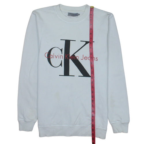 Calvin Klein Jeans Men's White Regular Fit Logo Sweatshirt M