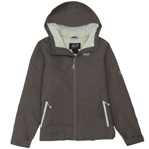 Jack Wolfskin Women Brown Hooded Rain Coat Jacket Size 14