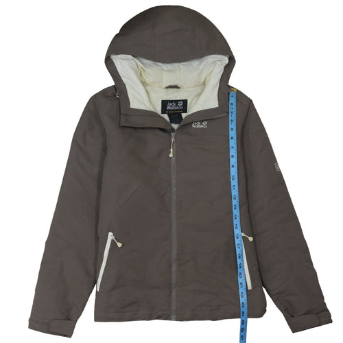 Jack Wolfskin Women Brown Hooded Rain Coat Jacket Size 14