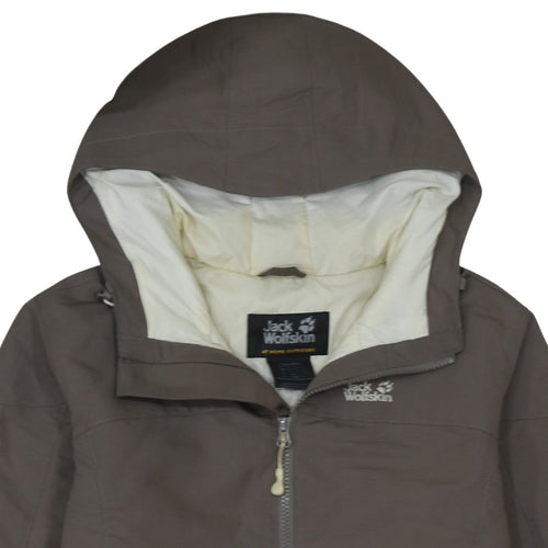 Jack Wolfskin Women Brown Hooded Rain Coat Jacket Size 14