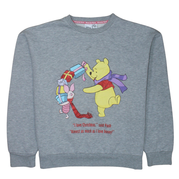 Disney Women Grey Winnie the Pooh Christmas Sweatshirt Size 12/14