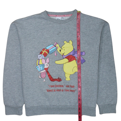 Disney Women Grey Winnie the Pooh Christmas Sweatshirt Size 12/14