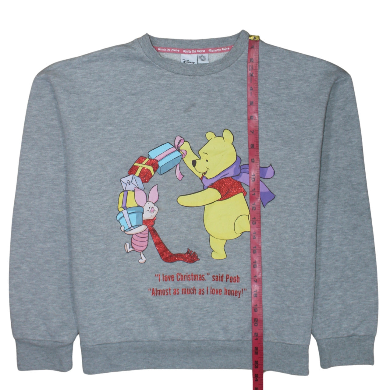 Disney Women Grey Winnie the Pooh Christmas Sweatshirt Size 12/14