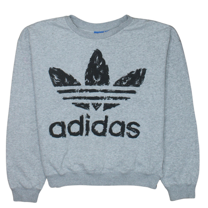 Adidas Womens Grey Logo Crew Neck Pullover Sweatshirt Size 8