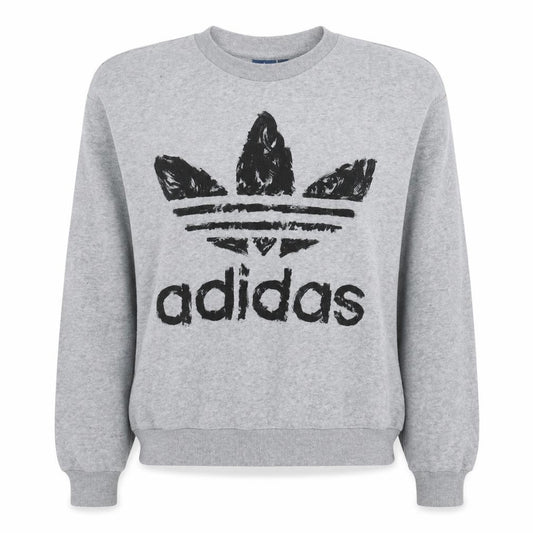 Front view of Adidas women’s grey logo crew neck pullover sweatshirt, size UK 8