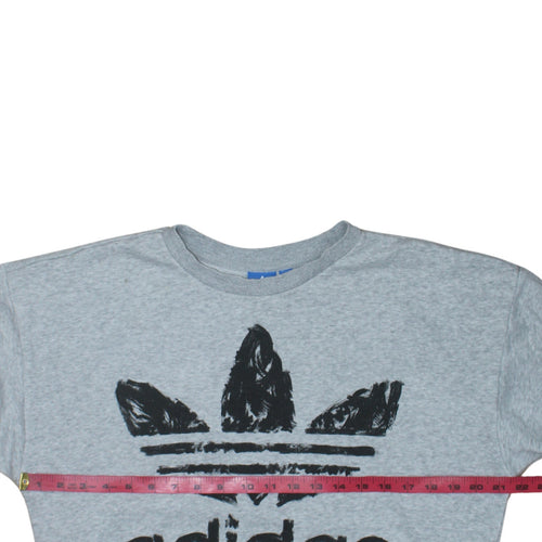 Adidas Womens Grey Logo Crew Neck Pullover Sweatshirt Size 8