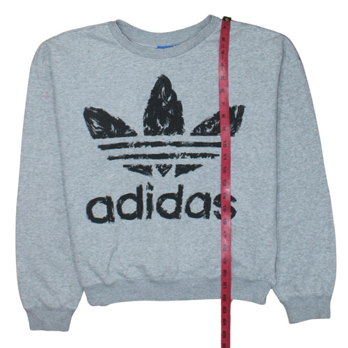 Adidas Womens Grey Logo Crew Neck Pullover Sweatshirt Size 8