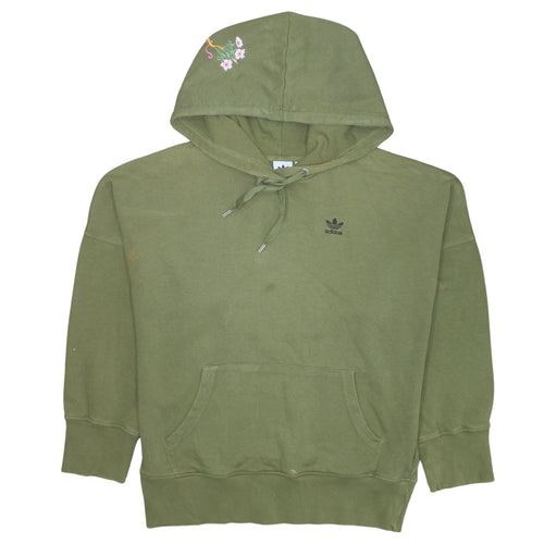 Adidas Womens Green Embroidered Pullover Hoodie Size 10 Relaxed Fit