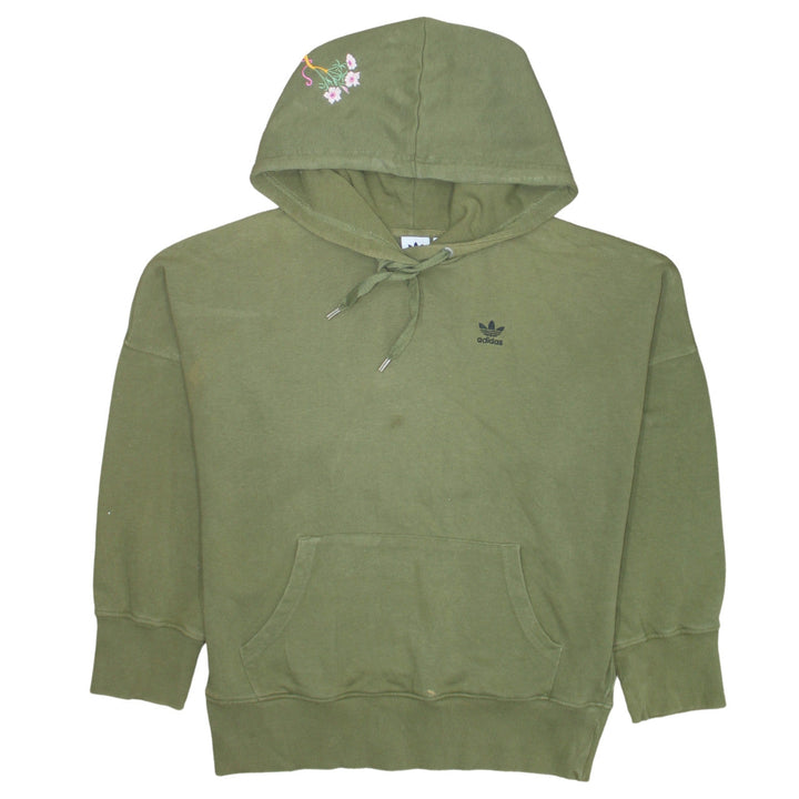 Adidas Womens Green Embroidered Pullover Hoodie Size 10 Relaxed Fit