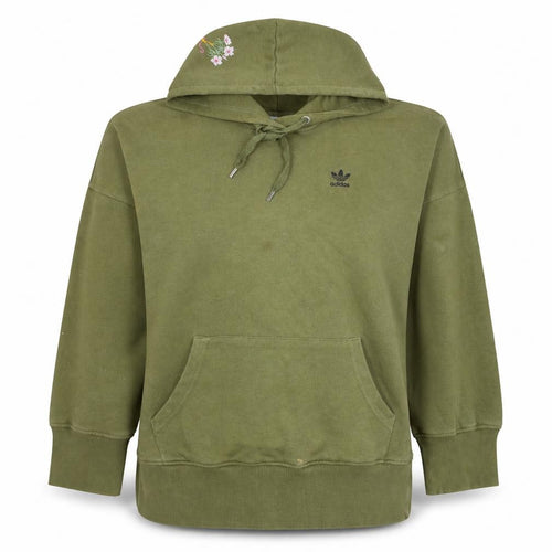 Adidas Womens Green Embroidered Pullover Hoodie Size 10 Relaxed Fit