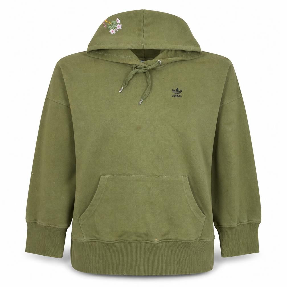 Adidas Womens Green Embroidered Pullover Hoodie Size 10 Relaxed Fit