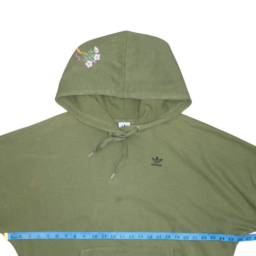 Adidas Womens Green Embroidered Pullover Hoodie Size 10 Relaxed Fit