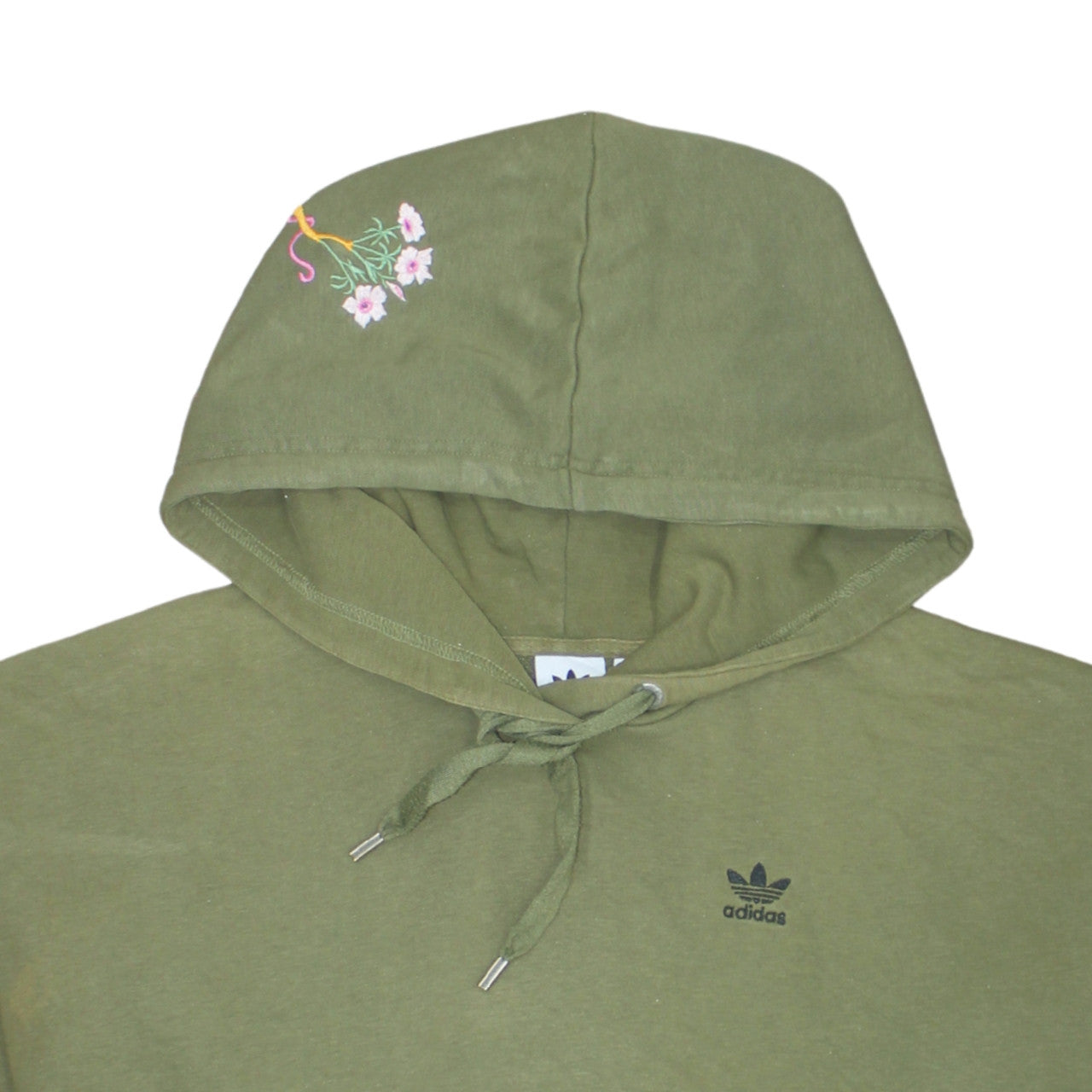 Adidas Womens Green Embroidered Pullover Hoodie Size 10 Relaxed Fit